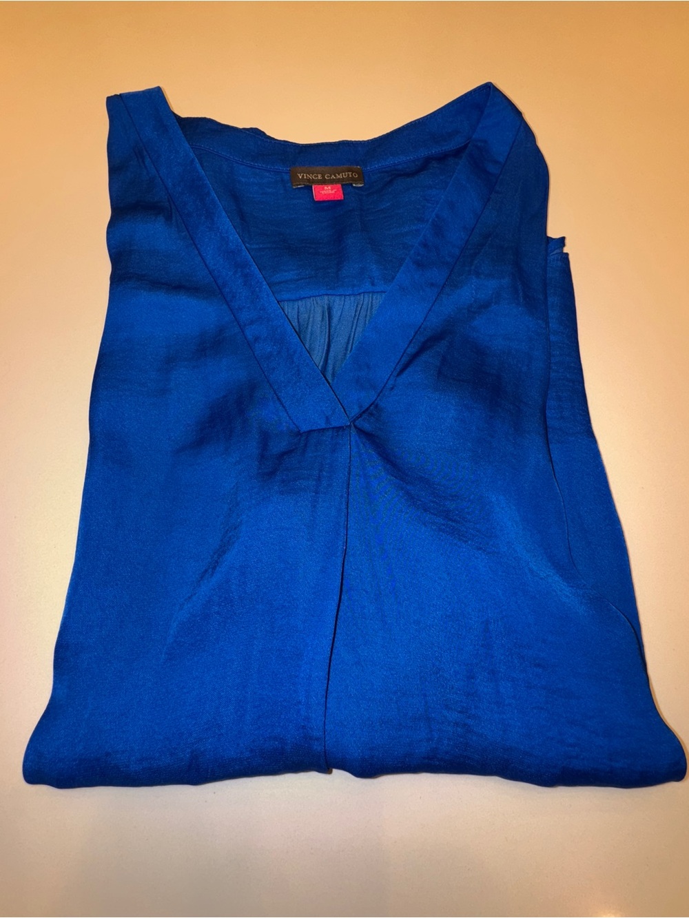 Vince Camuto Sleeveless V-Neck Satin Shell Top - Cobalt Blue - Picture 10 of 11